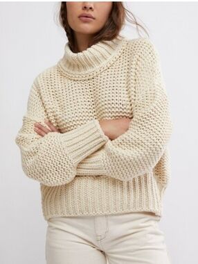 Free People Ivory Chunky Cowl Neck Sweater
